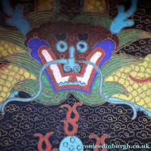 Load image into Gallery viewer, SMALLER Antique Chinese Cloisonne Shallow Bowl with Five-Toed Dragon and Flaming Pearl. 5 1/2 inches
