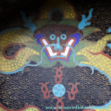 Load image into Gallery viewer, SMALLER Antique Chinese Cloisonne Shallow Bowl with Five-Toed Dragon and Flaming Pearl. 5 1/2 inches
