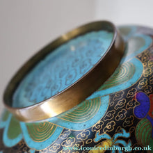Load image into Gallery viewer, SMALLER Antique Chinese Cloisonne Shallow Bowl with Five-Toed Dragon and Flaming Pearl. 5 1/2 inches
