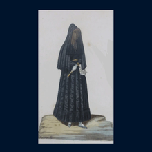 Load image into Gallery viewer, MALTESE ART. Early 19th Century Watercolour Costume Studies by Vincenzo Feneck. A Spanish Lady in Long Black Veil
