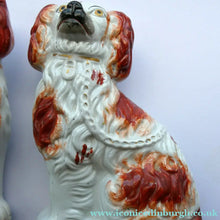 Load image into Gallery viewer, Red and White Patches. Antique Staffordshire Chimney Spaniels Dogs. Victorian
