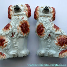 Load image into Gallery viewer, Red and White Patches. Antique Staffordshire Chimney Spaniels Dogs. Victorian
