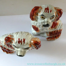 Load image into Gallery viewer, Red and White Patches. Antique Staffordshire Chimney Spaniels Dogs. Victorian

