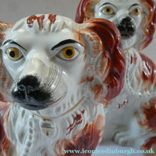 Load image into Gallery viewer, Red and White Patches. Antique Staffordshire Chimney Spaniels Dogs. Victorian

