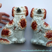 Load image into Gallery viewer, Red and White Patches. Antique Staffordshire Chimney Spaniels Dogs. Victorian
