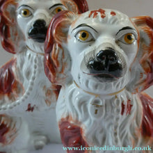 Load image into Gallery viewer, Red and White Patches. Antique Staffordshire Chimney Spaniels Dogs. Victorian
