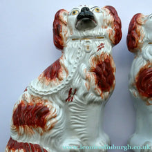 Load image into Gallery viewer, Red and White Patches. Antique Staffordshire Chimney Spaniels Dogs. Victorian
