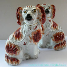 Load image into Gallery viewer, Red and White Patches. Antique Staffordshire Chimney Spaniels Dogs. Victorian
