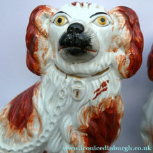 Load image into Gallery viewer, Red and White Patches. Antique Staffordshire Chimney Spaniels Dogs. Victorian
