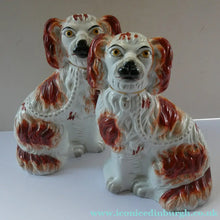 Load image into Gallery viewer, Red and White Patches. Antique Staffordshire Chimney Spaniels Dogs. Victorian
