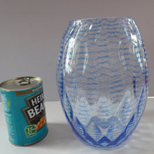 Load image into Gallery viewer, 1930s STEVENS AND WILLIAMS Glass Aquamarine Blue Threaded Vase With Golf Ball Pattern. 8 inches high
