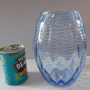 1930s STEVENS AND WILLIAMS Glass Aquamarine Blue Threaded Vase With Golf Ball Pattern. 8 inches high