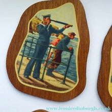 Load image into Gallery viewer, STRANGE 1950s Wooden Plate Mats - with Stylish Seaside or 1950s Beach Illustrations on each
