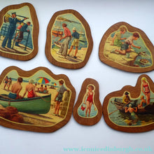 Load image into Gallery viewer, STRANGE 1950s Wooden Plate Mats - with Stylish Seaside or 1950s Beach Illustrations on each
