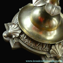 Load image into Gallery viewer, Antique Brass CLASSICAL Table Lamp with Shell &amp; Sunflower Motifs. MILK GLASS SHADE
