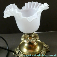 Load image into Gallery viewer, Antique Brass CLASSICAL Table Lamp with Shell &amp; Sunflower Motifs. MILK GLASS SHADE
