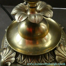 Load image into Gallery viewer, Antique Brass CLASSICAL Table Lamp with Shell &amp; Sunflower Motifs. MILK GLASS SHADE
