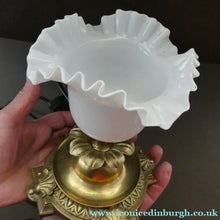 Load image into Gallery viewer, Antique Brass CLASSICAL Table Lamp with Shell &amp; Sunflower Motifs. MILK GLASS SHADE
