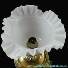 Load image into Gallery viewer, Antique Brass CLASSICAL Table Lamp with Shell &amp; Sunflower Motifs. MILK GLASS SHADE
