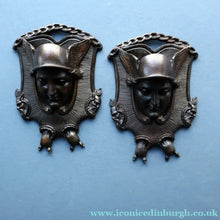 Load image into Gallery viewer, Strange Antique German ZIMMERMAN HANAU Wall Pocket Match Holder. Cast Iron with Head of a Valkyrie (B) - Metal Match
