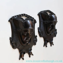 Load image into Gallery viewer, Strange Antique German ZIMMERMAN HANAU Wall Pocket Match Holder. Cast Iron with Head of a Valkyrie (B) - Metal Match

