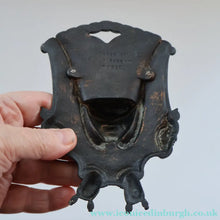 Load image into Gallery viewer, Strange Antique German Wall Pocket Match Holder. Cast Iron with Head of a Valkyrie 
