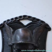 Load image into Gallery viewer, Strange Antique German Wall Pocket Match Holder. Cast Iron with Head of a Valkyrie 
