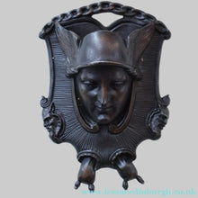 Load image into Gallery viewer, Strange Antique German Wall Pocket Match Holder. Cast Iron with Head of a Valkyrie 
