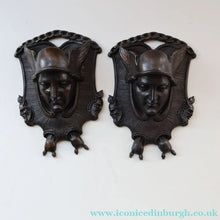 Load image into Gallery viewer, Strange Antique German ZIMMERMAN HANAU Wall Pocket Match Holder. Cast Iron with Head of a Valkyrie (A) - Metal Match
