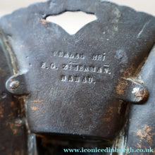 Load image into Gallery viewer, Strange Antique German Wall Pocket Match Holder. Cast Iron with Head of a Valkyrie 
