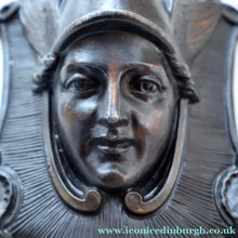Load image into Gallery viewer, Strange Antique German Wall Pocket Match Holder. Cast Iron with Head of a Valkyrie 
