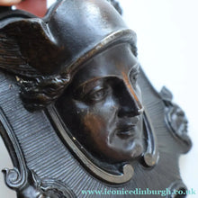 Load image into Gallery viewer, Strange Antique German Wall Pocket Match Holder. Cast Iron with Head of a Valkyrie 
