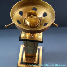 Load image into Gallery viewer, Vintage BRUTALIST / ART DECO Brass Table Lamp with Opaque Cream Star Globe Glass Shade

