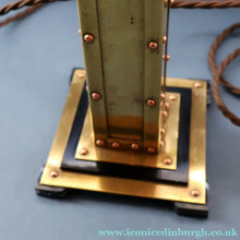 Load image into Gallery viewer, Vintage BRUTALIST / ART DECO Brass Table Lamp with Opaque Cream Star Globe Glass Shade
