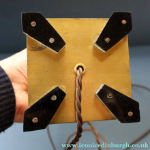 Load image into Gallery viewer, Vintage BRUTALIST / ART DECO Brass Table Lamp with Opaque Cream Star Globe Glass Shade
