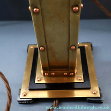 Load image into Gallery viewer, Vintage BRUTALIST / ART DECO Brass Table Lamp with Opaque Cream Star Globe Glass Shade
