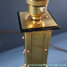 Load image into Gallery viewer, Vintage BRUTALIST / ART DECO Brass Table Lamp with Opaque Cream Star Globe Glass Shade
