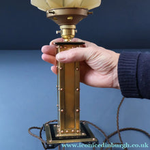 Load image into Gallery viewer, Vintage BRUTALIST / ART DECO Brass Table Lamp with Opaque Cream Star Globe Glass Shade
