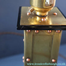 Load image into Gallery viewer, Vintage BRUTALIST / ART DECO Brass Table Lamp with Opaque Cream Star Globe Glass Shade
