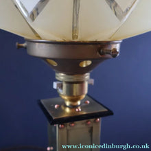 Load image into Gallery viewer, Vintage BRUTALIST / ART DECO Brass Table Lamp with Opaque Cream Star Globe Glass Shade
