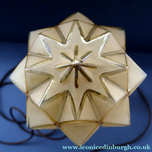 Load image into Gallery viewer, Vintage BRUTALIST / ART DECO Brass Table Lamp with Opaque Cream Star Globe Glass Shade
