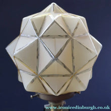 Load image into Gallery viewer, Vintage BRUTALIST / ART DECO Brass Table Lamp with Opaque Cream Star Globe Glass Shade
