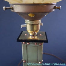 Load image into Gallery viewer, Vintage BRUTALIST / ART DECO Brass Table Lamp with Opaque Cream Star Globe Glass Shade
