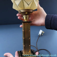 Load image into Gallery viewer, Vintage BRUTALIST / ART DECO Brass Table Lamp with Opaque Cream Star Globe Glass Shade
