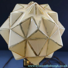Load image into Gallery viewer, Vintage BRUTALIST / ART DECO Brass Table Lamp with Opaque Cream Star Globe Glass Shade
