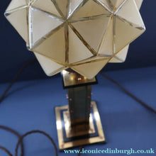Load image into Gallery viewer, Vintage BRUTALIST / ART DECO Brass Table Lamp with Opaque Cream Star Globe Glass Shade
