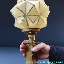 Load image into Gallery viewer, Vintage BRUTALIST / ART DECO Brass Table Lamp with Opaque Cream Star Globe Glass Shade
