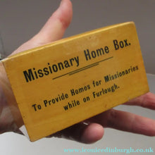 Load image into Gallery viewer, Mauchline Vintage 1930s MISSIONARY Fruitwood Collection Box
