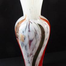 Load image into Gallery viewer, ITALIAN 1960s Glass Vase. Hand Blown with Mottled White Body and Red and Black Striped Inclusions
