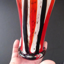 Load image into Gallery viewer, ITALIAN 1960s Glass Vase. Hand Blown with Mottled White Body and Red and Black Striped Inclusions
